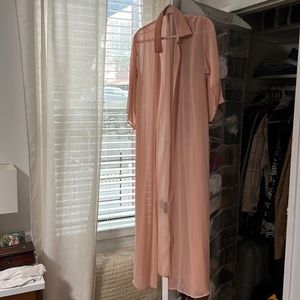 Sheer pink duster maxi length button down Forever 21